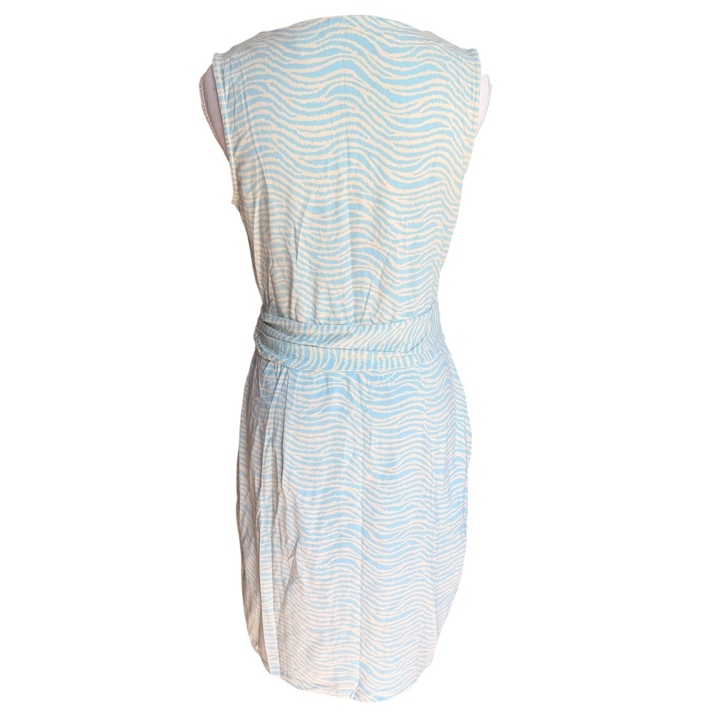 J.McLaughlin Blue White Zebra Print Faux Wrap‎ Sleeveless Sheath Dress Small - Picture 3 of 7